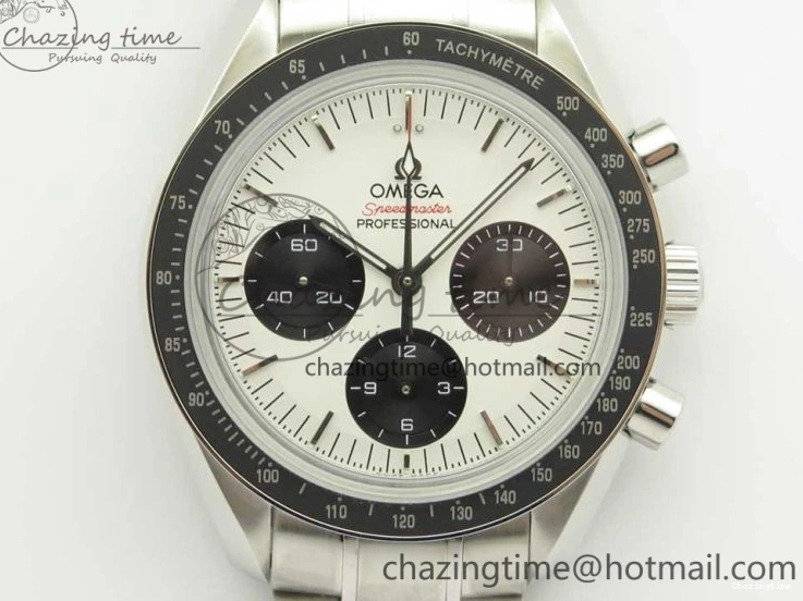 0318 WaterResistant Speedmaster SS Sapphire Crystal Panda White Black Dial on SS Bracelet Manual Winding Chrono Movement 7956